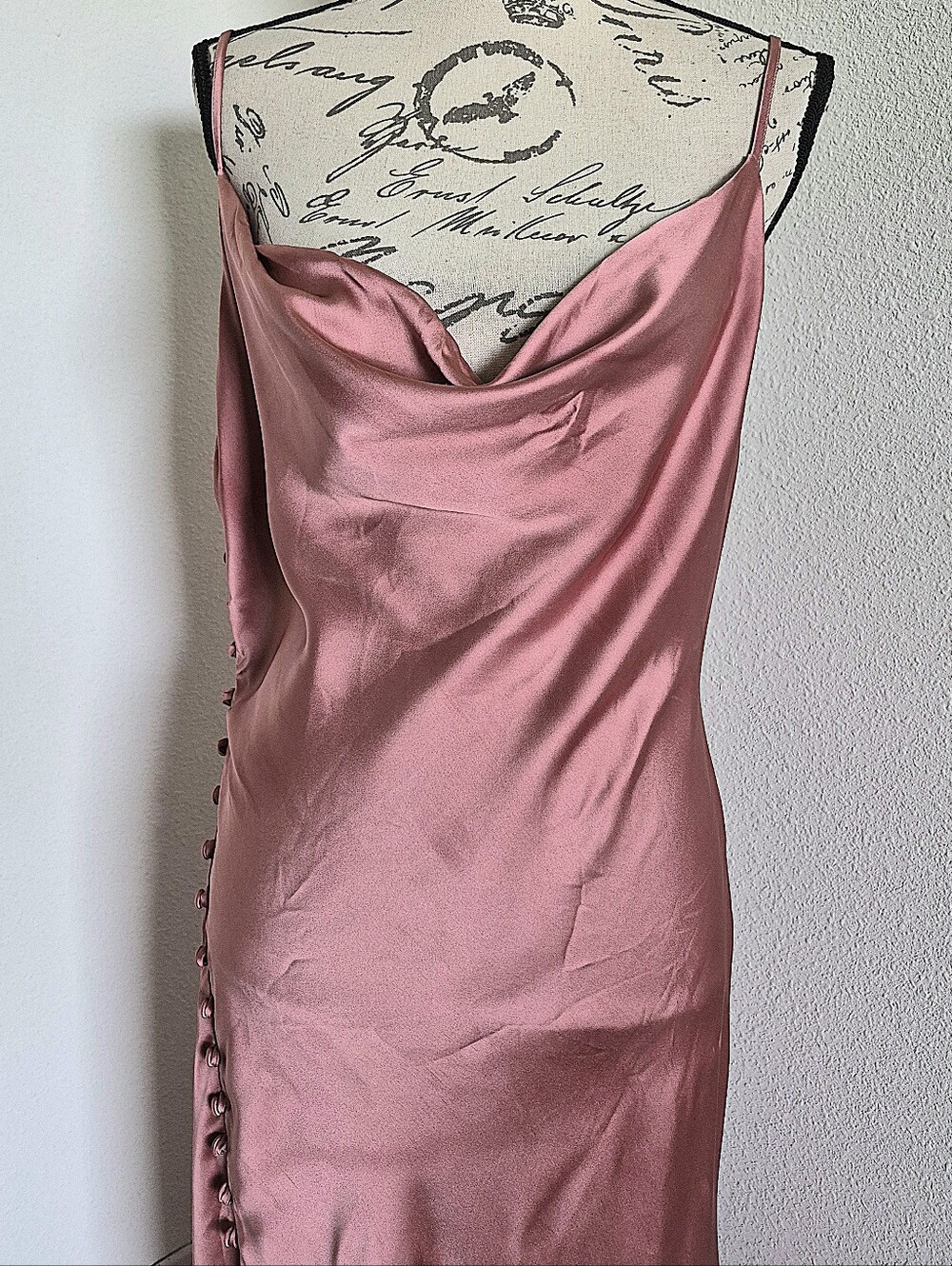 Zara Pink Satin Slip Midi Dress L Cowl Neck Button Slit Cocktail Wedding Guest - Picture 4 of 15